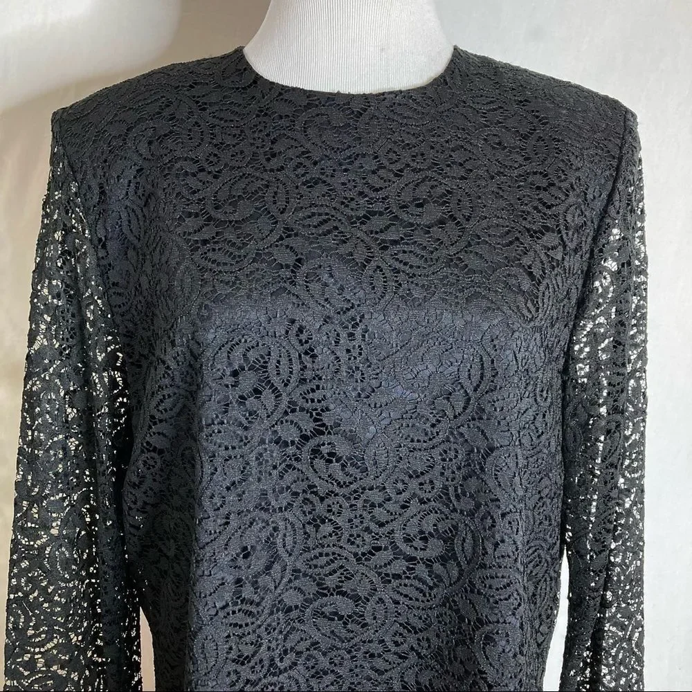 Vintage J. Jill Black Lace Long Sleeve Top Size 12